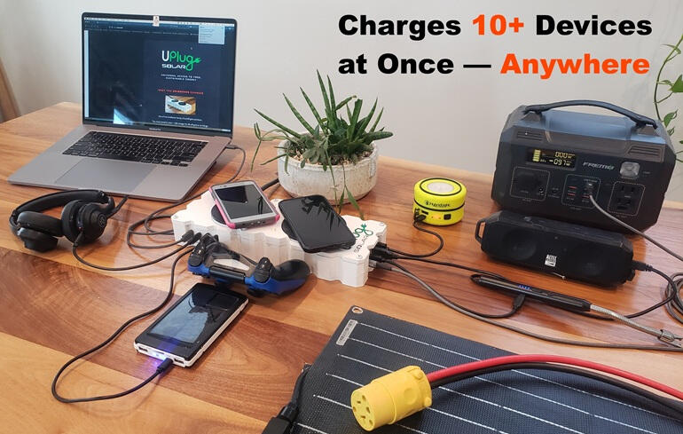 The GridMover Charger on wall power charging laptop + other devices